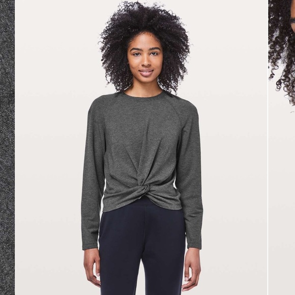 lululemon athletica Sweaters - Lululemon Tuck & Gather Pullover Heathered Mod Black Gray size 8